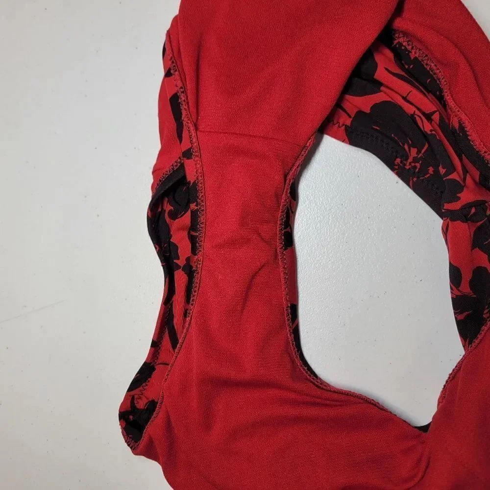 Jantzen Vintage 90s Red and Black Floral Bikini Set Swimsuit Ruched - Picture 11 of 16